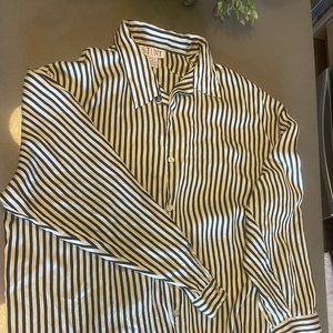 Silk Striped Button Up Blouse